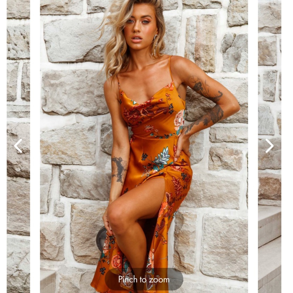 Orange floral midi dress